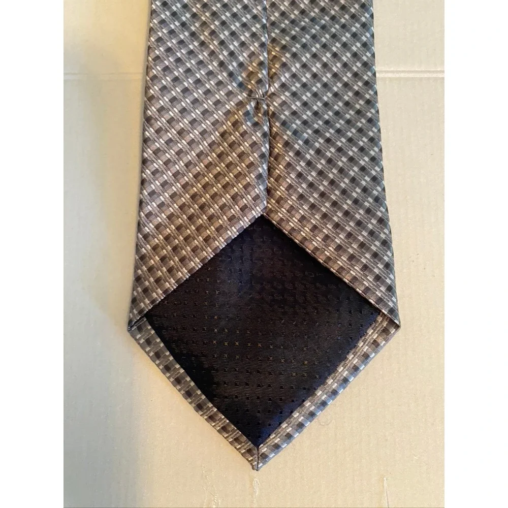 Umberto Frasi‎ Mens Tie Grey Brown Black Micro Check Handmade Polyester Necktie